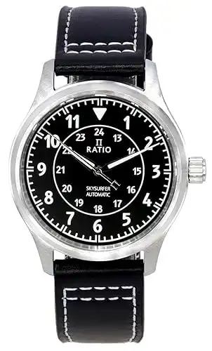 RATIO Pilot Style Watches Analog Dispaly Japanese Automatic 12/24 Hours Time Display 200M Water Resistant