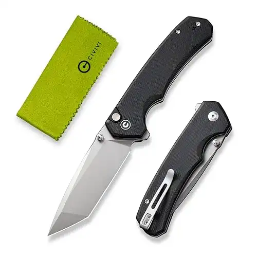 CIVIVI Brazen Folding Knife, Button Lock Pocket Knife with 3.46 Swedish 14C28N Tanto Blade, Ultra-Grip G10 Handle