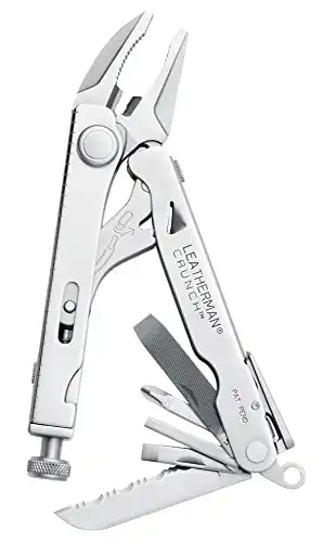 LEATHERMAN, Crunch Multitool with Folding Locking Pliers and Pin Vise, Stainless Steel with Leather Sheath