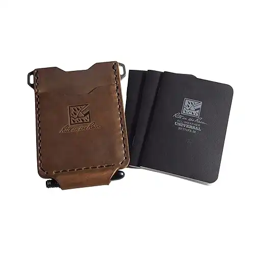 Rite in the Rain The GUIDE Genuine Leather Notebook Wallet Kit, 5.625 x 4.5 . Includes an EDC Pocket Pen and a 3 Pack of Stapled Notebooks. (No. V771-KIT)