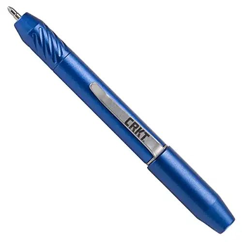 CRKT Techliner Super Shorty: Everyday Carry Pen, Blue Anodized Aluminum with Schmidt MegaLine 4889 M Cartridge, Pocket Clip, and Magnetic Cap