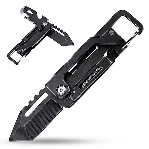 edcfans Keychain Knife, Carabiner Multitool, Tanto Pocket Knife with Key Clip, Box Cutter, Can/Bottle Opener, Screwdriver Wrench, Pry Tools, EDC Hiking Camping Gear, Gifts for Men Women Everyday Carry